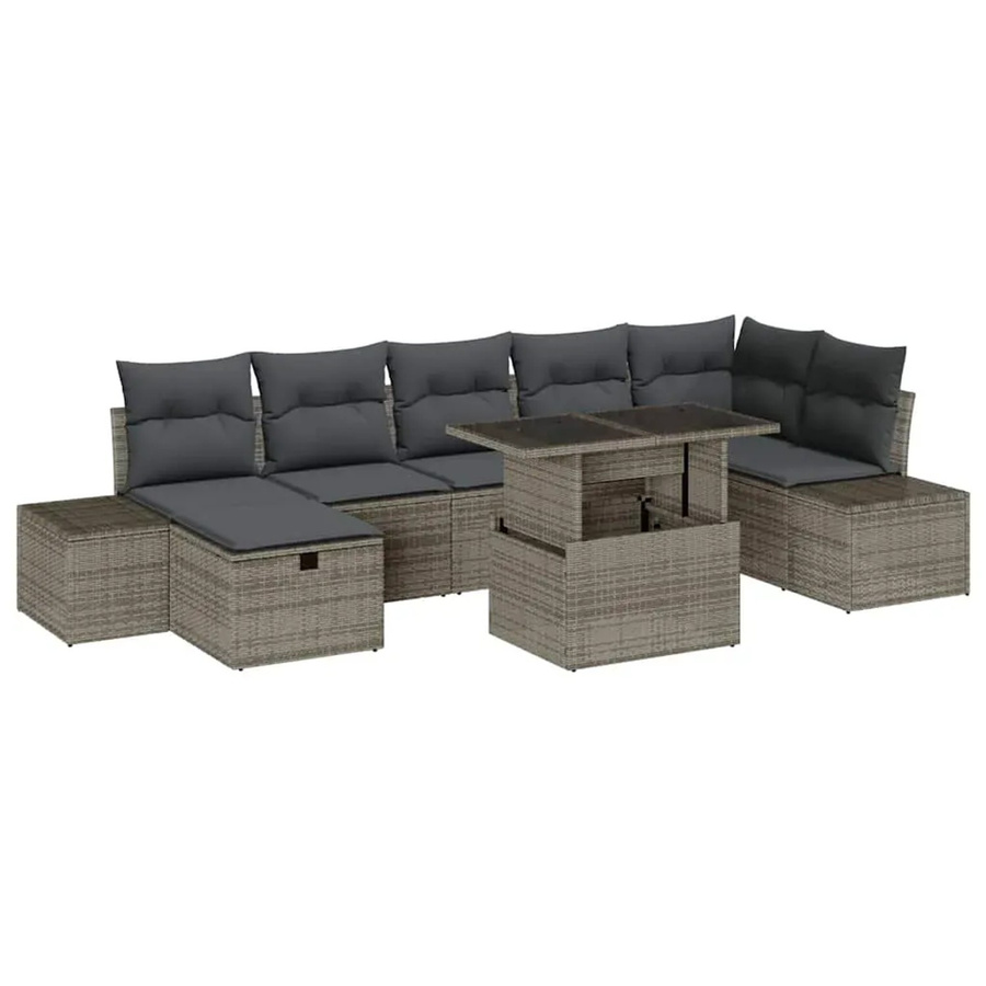 vidaXL Garten-Sofa-Set aus Poly-Rattan in Grau, 8-teiliges L-Shape Lounge-Set mit Polstern und Couchtisch für Terrasse und Garten - Bild 2