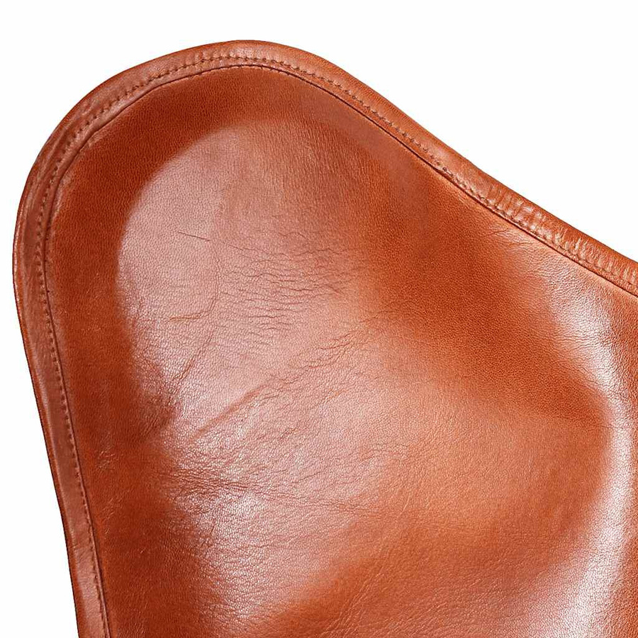 vidaXL Butterfly-Sessel aus braunem Echtleder mit Eisenrahmen im Vintage-Stil, B/T/H: 74 x 66 x 90 cm - Bild 3
