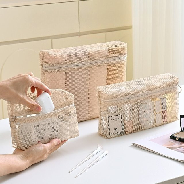 YOCITY Reise-Kulturtasche aus transparentem Netz in Beige, multifunktionale Make-up-Aufbewahrungstasche und Organizer für Kleinteile - Bild 1