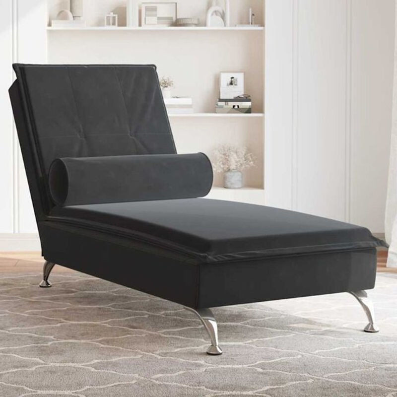 Massage-Chaiselongue Loungesessel aus Samt mit Nackenrolle in Schwarz von vidaxl - Bild 1