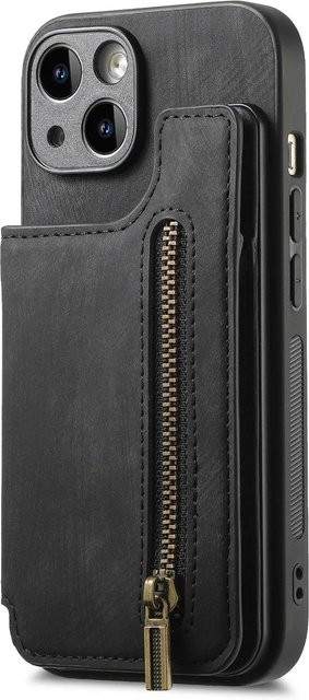 YULIN Lederhülle mit Reißverschluss und Kartenfach für iPhone 17 Air 16 15 14 13 Pro Max Plus in Schwarz - Bild 1