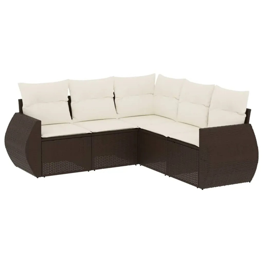 vidaXL 5-tlg. Garten-Sofagarnitur in L-Form aus braunem Polyrattan mit wetterfesten Kissen und pulverbeschichtetem Stahlgestell - Bild 2