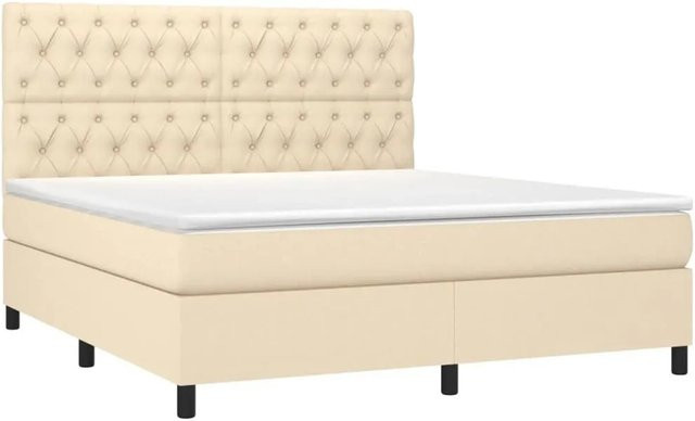 vidaXL Boxspringbett mit Matratze und LED-Unterbettbeleuchtung in Creme, Hybrid-Konstruktion mit Taschenfederkern und USB-Ladeport, B/T/H: 160 x 200 x 118 cm - Bild 1