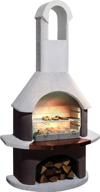 Buschbeck Grillkamin St. Moritz in Weiß-Braun mit Holzfach und Grillrost, Höhe: 110 cm - Bild 1