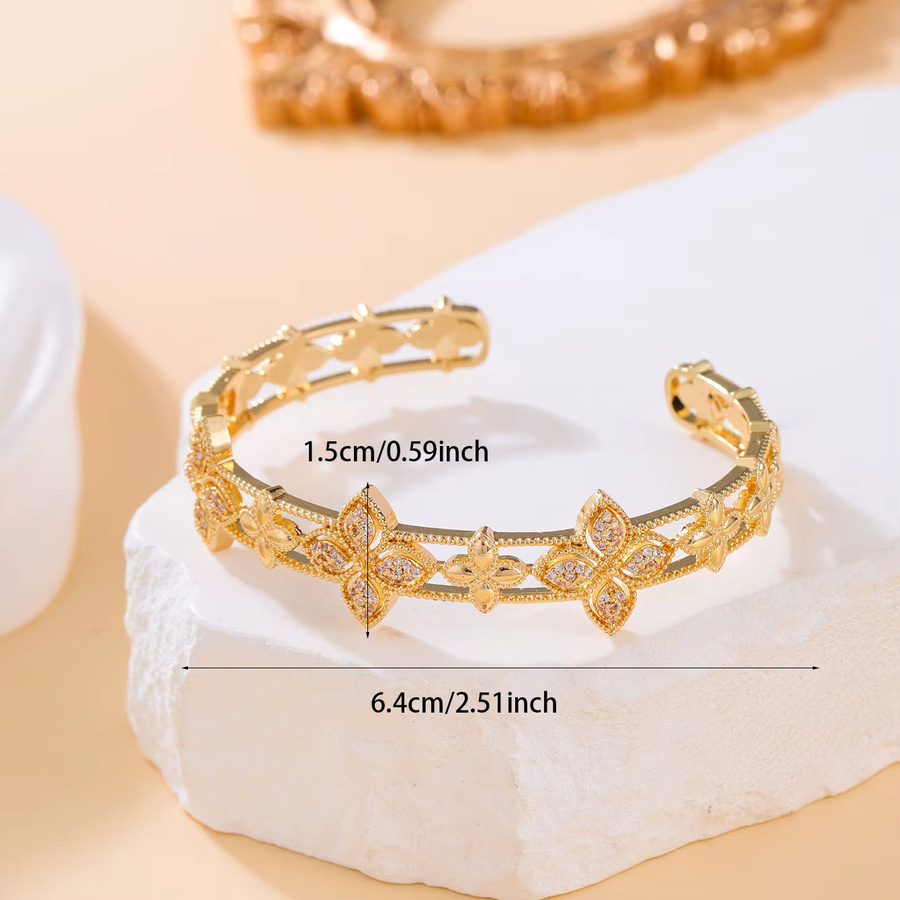 LISHAYUNXI Armreif, Kleeblatt-Design, Zirkonia, Offenes Blumen-Armband - Bild 2