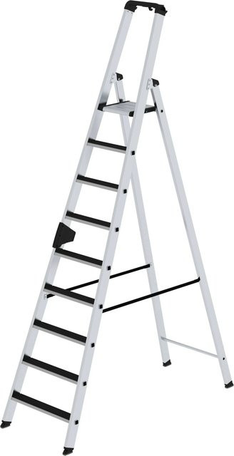 PROREGAL Stufen-Stehleiter einseitig begehbar mit Clip-Step, 9 Stufen, Silber - Bild 1