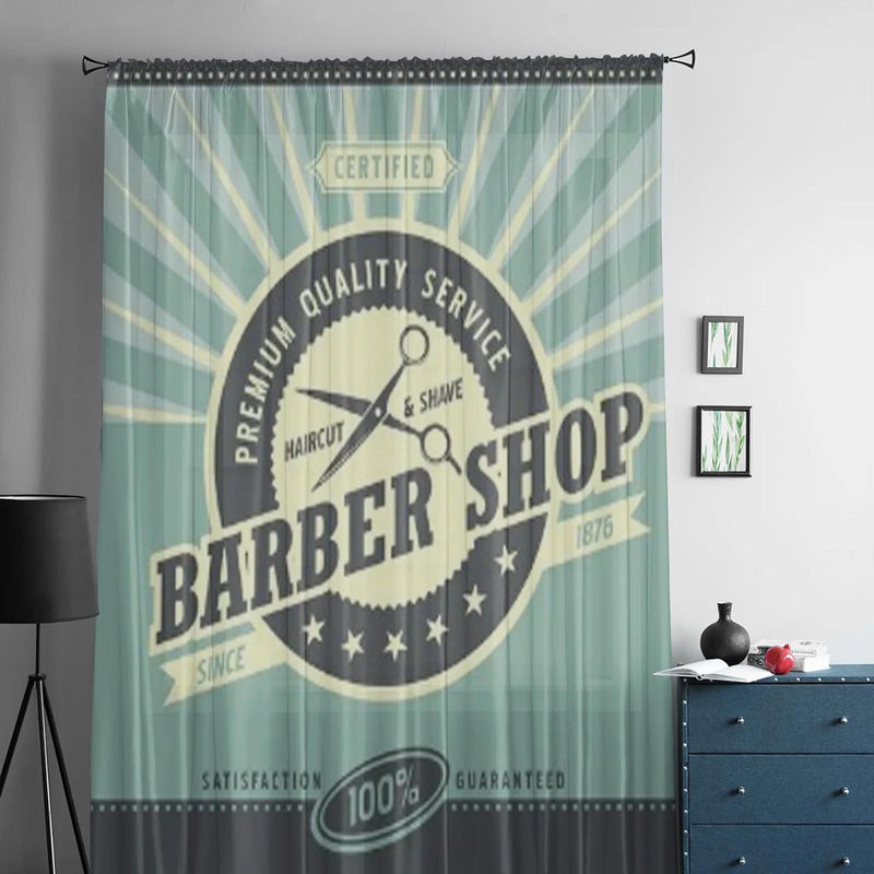 Super Six Barber Shop Retro Poster Design Transparente Tüll Vorhänge aus Organza, Farbe: Pink, Breite: 135 cm, Höhe: 114 cm - Bild 3
