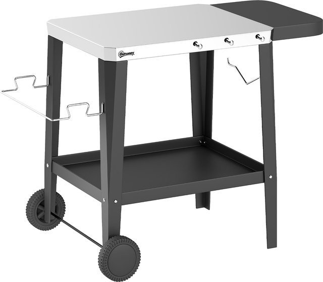 Outsunny Küchenwagen aus Edelstahl mit Rollen, Haken und Müllsackständer, Schwarz, B/T/H: 115 x 67,5 x 80,5 cm - Bild 1