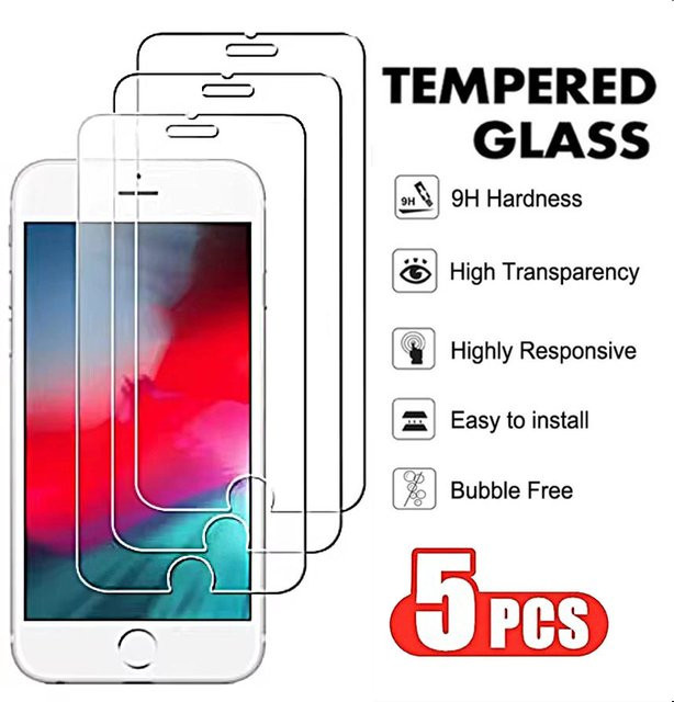 5 Stück Displayschutzfolien aus gehärtetem Glas für Apple iPhone 6 6s 7 8 Plus und SE 2020 2022 in Transparent - Bild 1