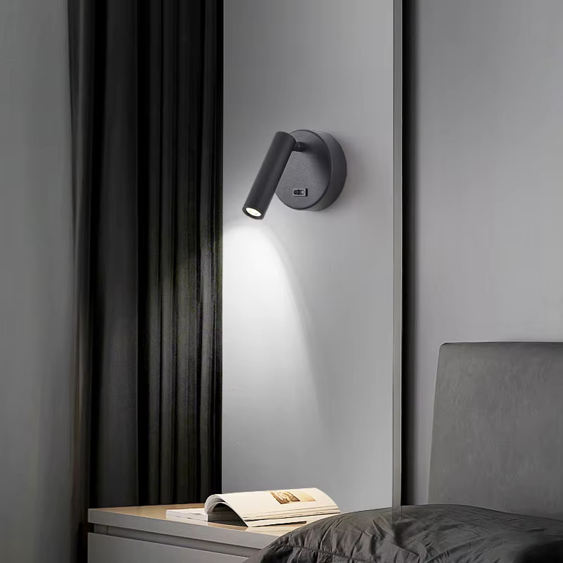 Homocean Moderne LED Wandleuchte aus Metall mit Schalter, Runde Leselampe für Schlafzimmer und Nachttisch, Schwarz oder Weiß, Verstellbar - Bild 1