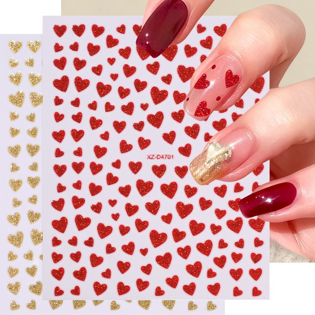 MAFANAILS Nagelaufkleber, Herz, Rot, Glänzend, 2 Stück - Bild 1