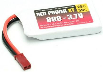 Red Power LiPo Akku Modellbau-Akkupack 3,7V 800 mAh 25C mit JST Anschluss und BEC in Rot-Weiß - Bild 1