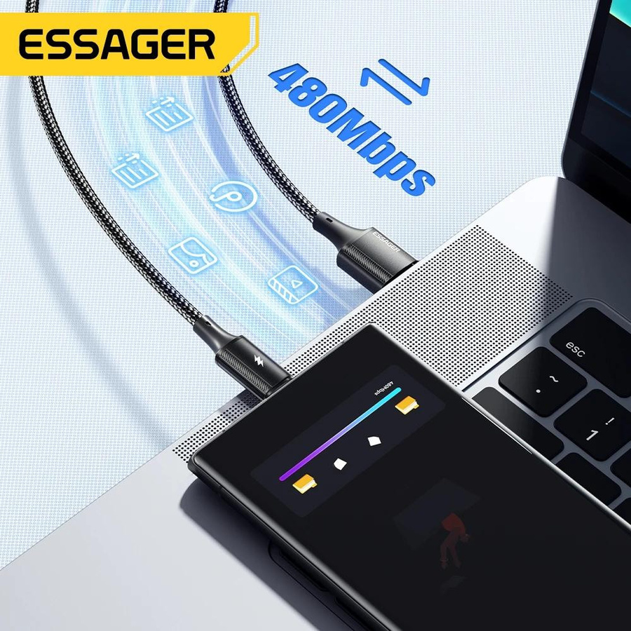 Essager USB Typ C Schnellladekabel 6A für Xiaomi Realme Huawei Samsung OPPO, 1m, schwarz - Bild 2