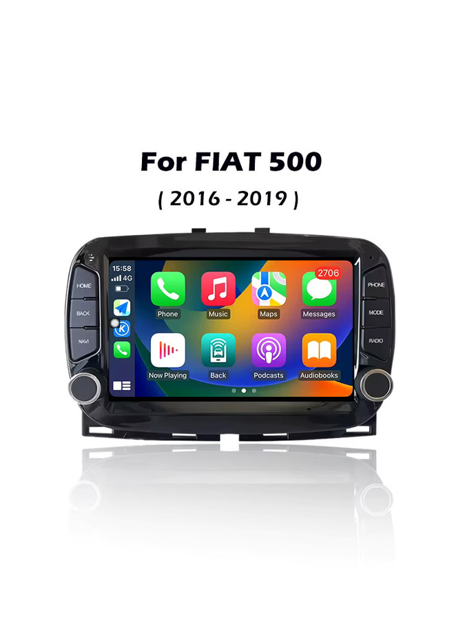 QiumianNavi Android 16 Multimedia-Navigationssystem für FIAT 500 (2016-2019) mit GPS, kabellosem CarPlay, WLAN und Bluetooth, Schwarz - Bild 4