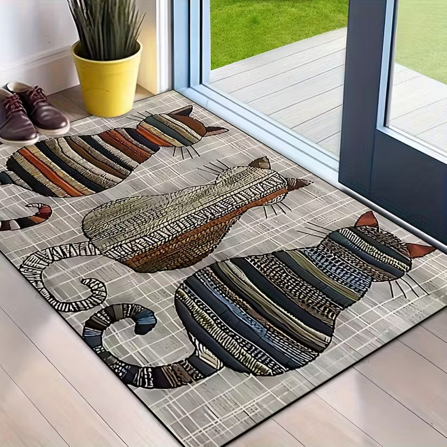 Rutschfeste Bodenmatte von VIKAMA mit Katzen-Silhouette-Muster in Mehrfarbig, ideal als Teppich für Küche, Badezimmer oder Flur - Bild 1