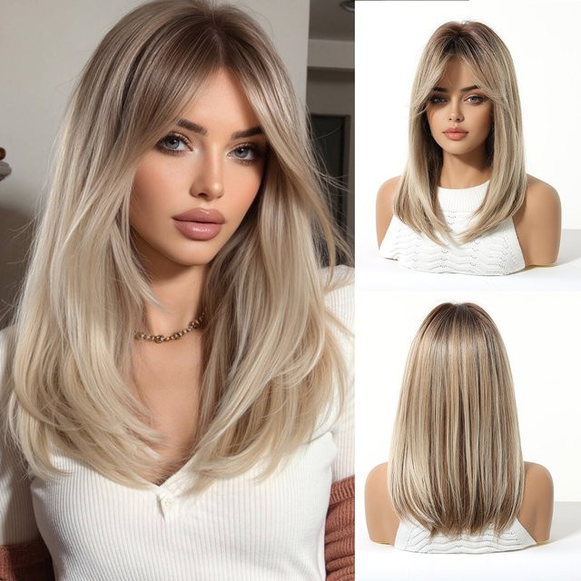 EASIHAIR Perücke, blond-braun, mittellang, mit Pony, synthetisch, Damen - Bild 1