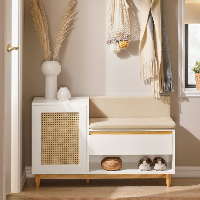 SoBuy Schuhbank FSR128 mit Gitteroptik und Stauraum in Weiß für das Kinderzimmer, B/T/H: 150 x 35 x 35 cm - Bild 1