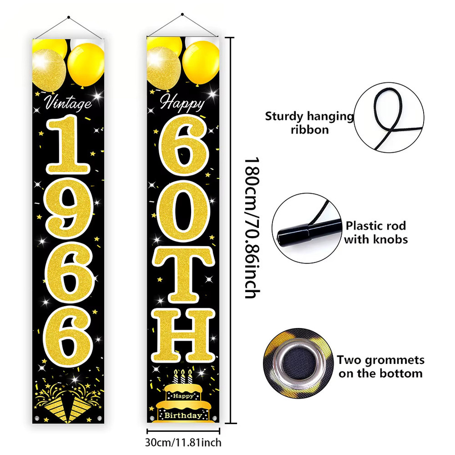OURFETE Retro 60. Geburtstag Türschild-Set in Schwarz-Gold mit Vintage 1966 Themenbanner für die Veranda - Bild 4