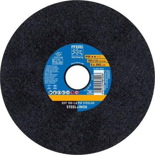 PFERD Trennscheibe PSF STEELOX Universallinie für Stahl und Edelstahl, Durchmesser: 150 mm, Dicke: 1,6 mm, Bohrung: 22,23 mm, Farbe: Schwarz - Bild 1