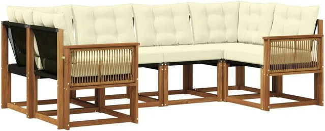 vidaXL Outdoor-Sofagarnitur L-Form aus massivem Akazienholz mit 6 Kissen in Braun und Beige - Bild 1