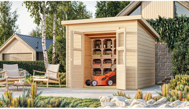 Karibu Holz-Gartenhaus Neuenburg 4 Pultdach in Natur mit modernem Design B/T: 238 x 240 cm - Bild 1