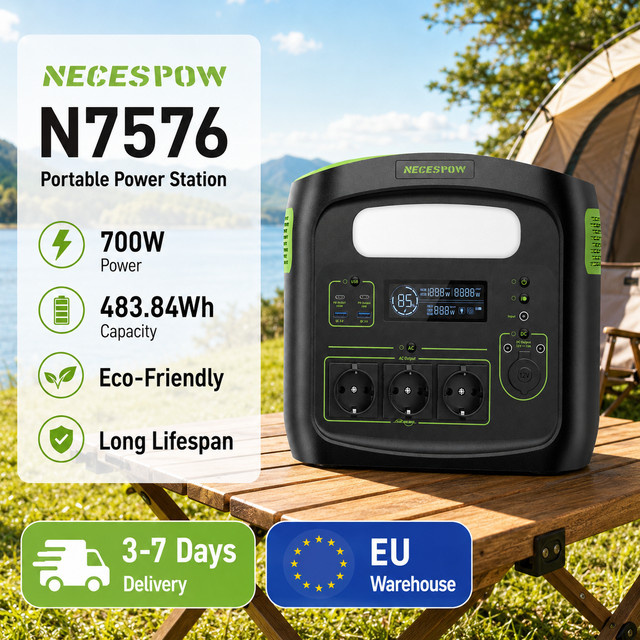 Tragbare Powerstation NECESPOW N7576 in Schwarz mit 483,84Wh, 700W Dauerleistung, 1400W Spitzenleistung, 230V Ausgang und PD100W USB-C Schnellladung - Bild 1