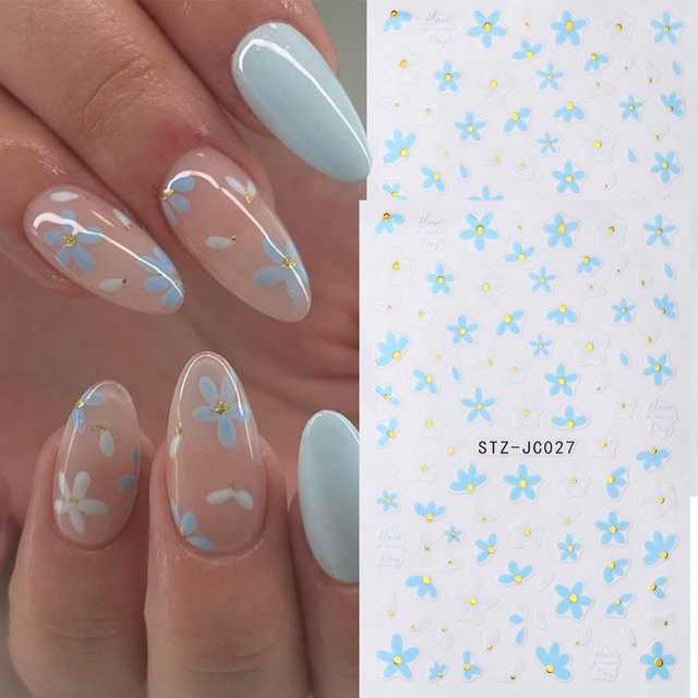 Full Beauty Nagelkunst-Aufkleber, blau-weiß, Blumen-Design, 2 Stück - Bild 1