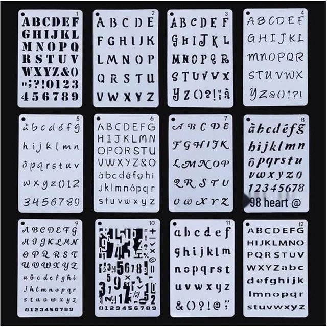 CreativeCorner 12-teiliges DIY Buchstaben- und Zahlen-Schablonen-Set aus Kunststoff in Schwarz zum Malen für Notizbücher und Planer - Bild 1