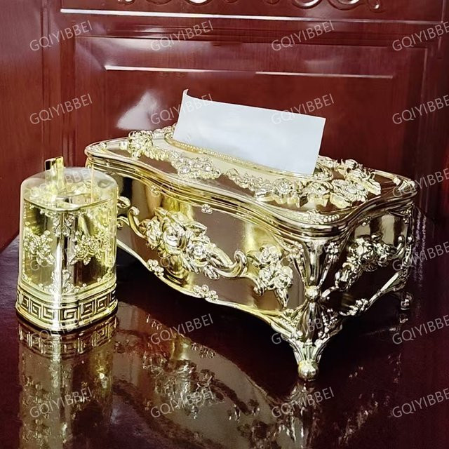 Europäische Desktop-Dekoration Aufbewahrungsbox aus Metall in Gold für Küche, Wohnzimmer, Büro und Hotel als Taschentuchbox und Zahnstocherhalter, B/T/H: 22,5 x 9,0 x 0 cm - Bild 1