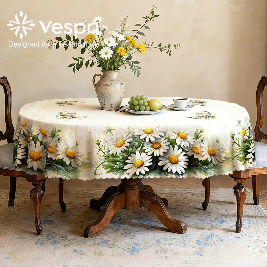 Vespri Frühlingstischdecke mit Blumenmuster in Weiß und Grün aus Polyester für Ostern und Partys - Bild 2
