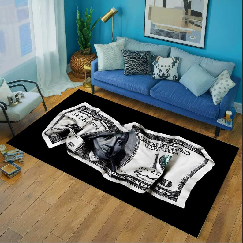 Lustiger Bereichsteppich im 100-Dollar-Schein Design, Läufer für Küche oder Eingangsbereich, Schwarz-Weiß, B/T/H: 120 x 40 cm - Bild 2