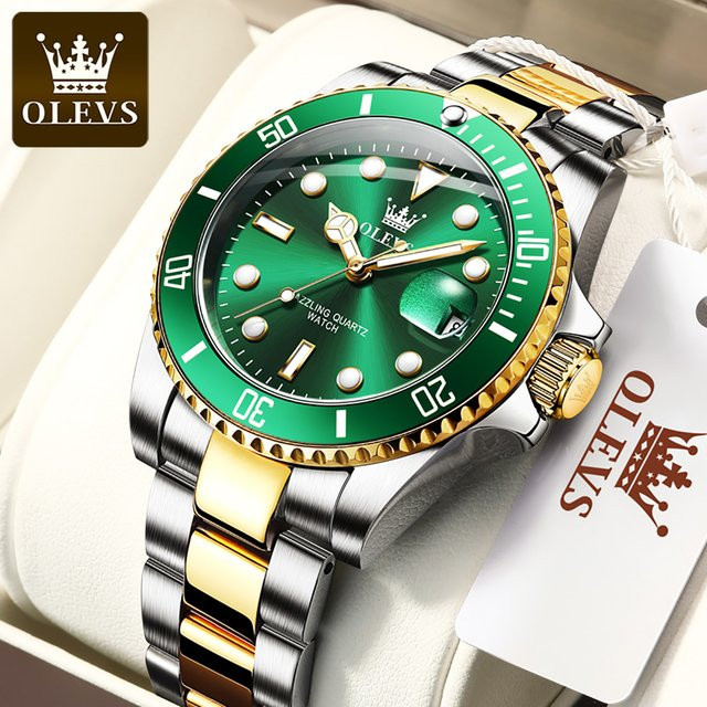 OLEVS Armbanduhr Quarz, Edelstahl, Grün, Herren - Bild 1