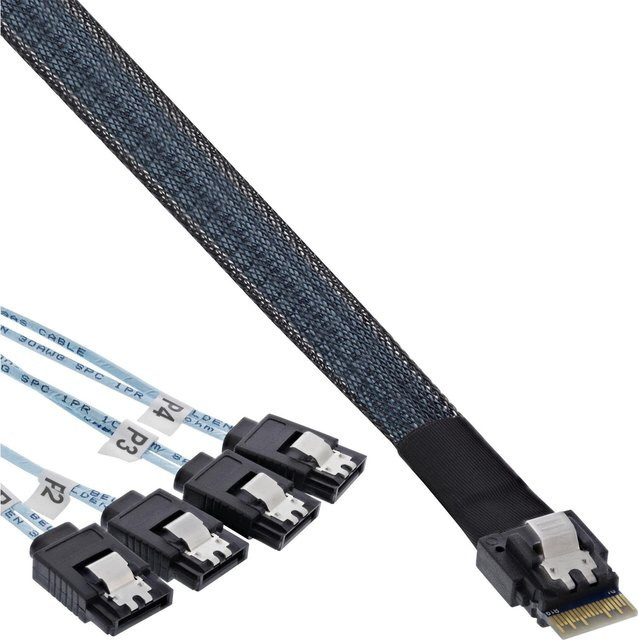 InLine Internes SAS-Kabel 12Gbit/s 4i Slim SAS (S) Verriegelung zu SATA (S) Verriegelung Schwarz 1,0m (27646B) - Bild 1