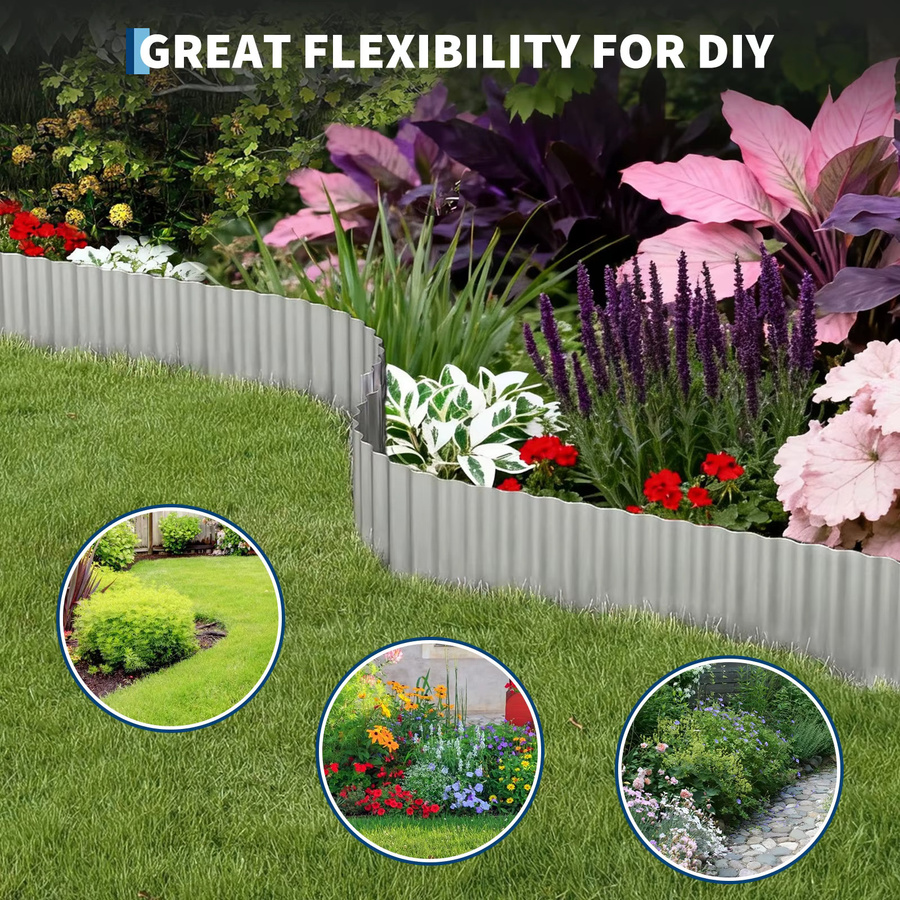 HiMISS Flexibles Wellblech-Gartenelement aus verzinktem Stahl in Silber als dekorative Landschaftskante und Rasentrenner für Blumenbeete und Gehwege - Bild 4