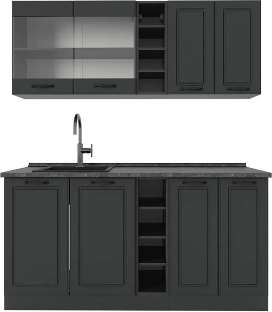 Vicco R-Line Singleküche Landhaus Anthrazit, B/T/H: 160 x 60 x 81,6 cm - Bild 1
