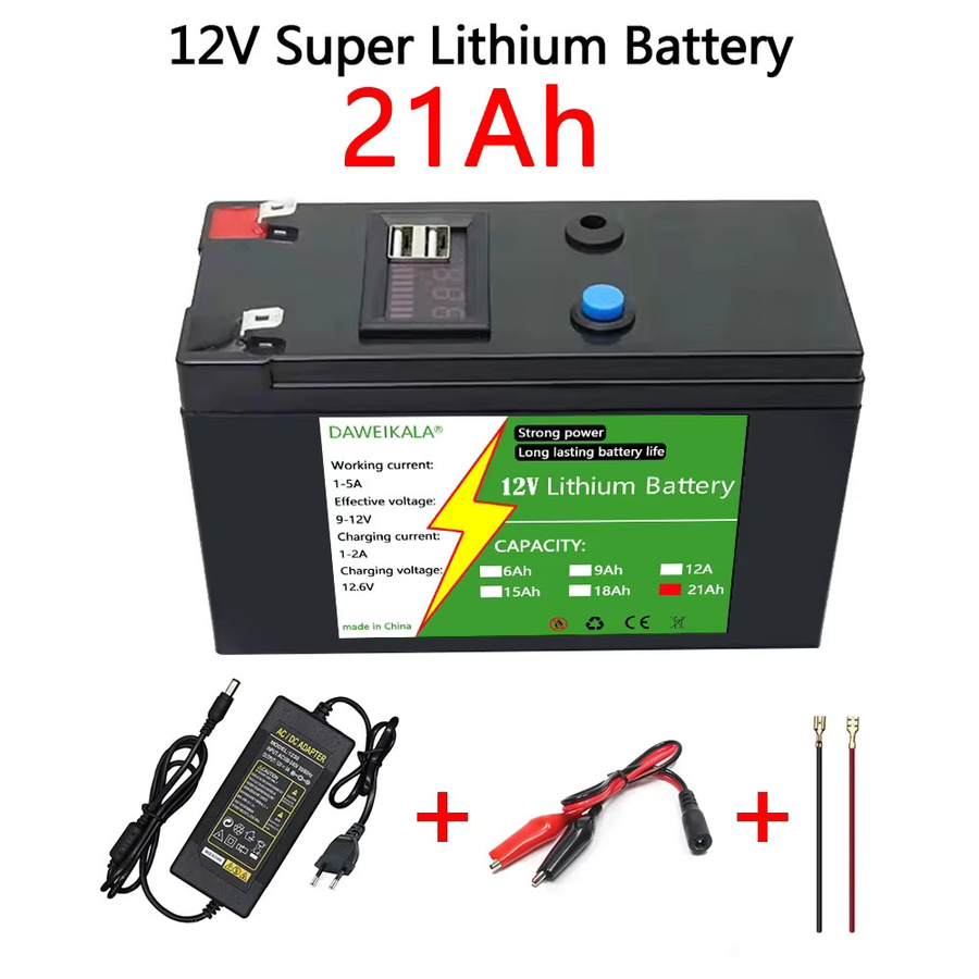 DAWEIKALA 12V 9Ah Lithium-Ionen-Akku mit 12,6V 3A Ladegerät für Solarenergie, elektrische Spielzeugfahrzeuge und LED-Leuchten, Schwarz - Bild 2