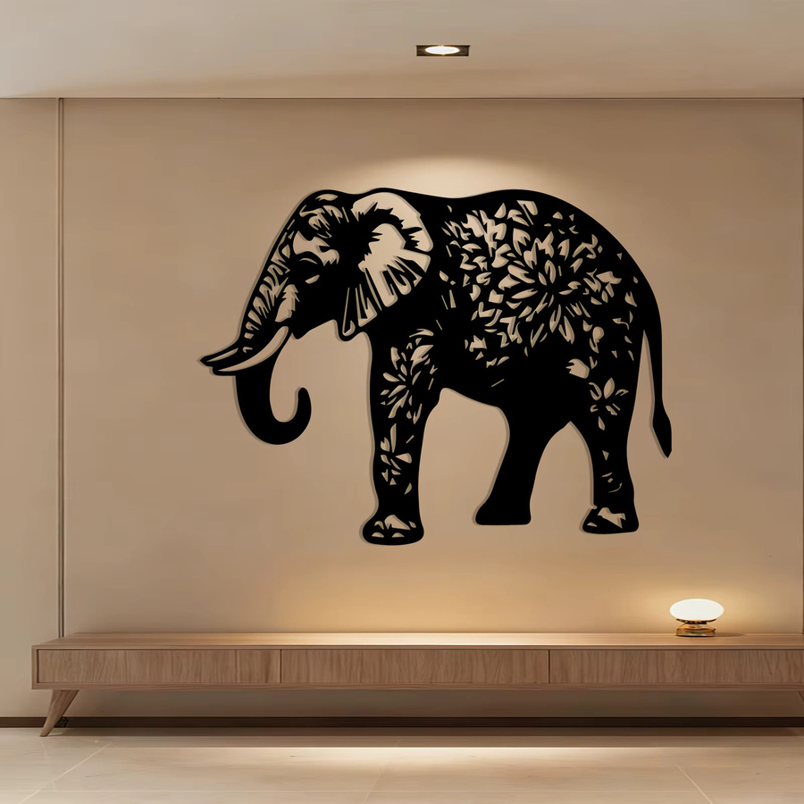 CIFBUY Metall-Wanddekoration mit Elefanten- und Blumenmuster in Schwarz - Bild 2