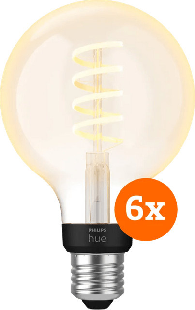 Philips Hue Filament White Ambiance Globe LED-Leuchtmittel im 6er-Pack mit Bluetooth und sichtbarem Edison-Stil in Transparent - Bild 1