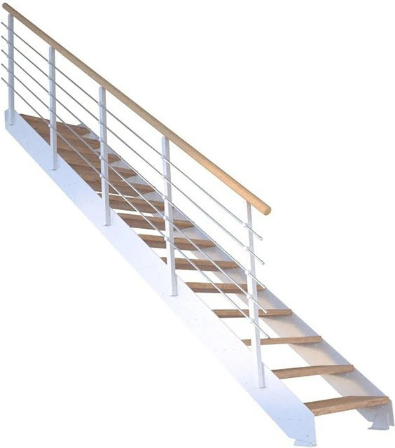 StarWood Treppe Kos mit 16 Stufen in Eiche Natur und weißem Metallgeländer, Höhe: 85 cm - Bild 1