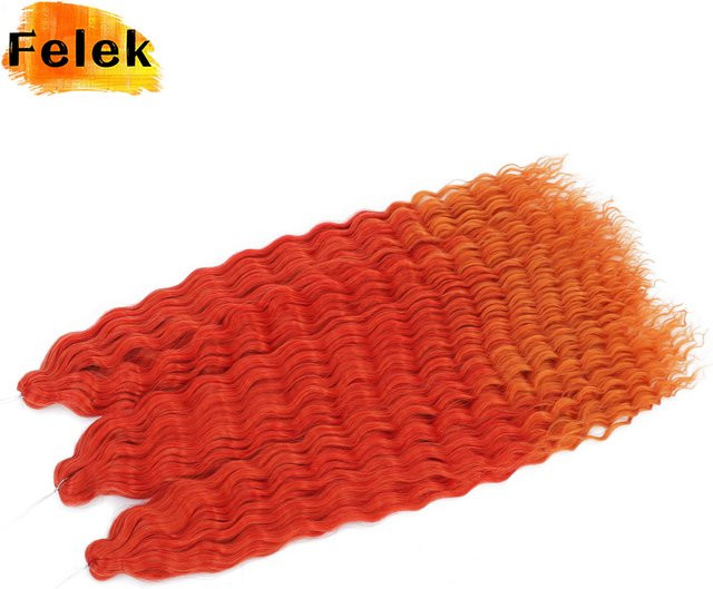 Felek Haarverlängerungen Synthetische Häkelzöpfe, Rot Orange, 2 Teile - Bild 1