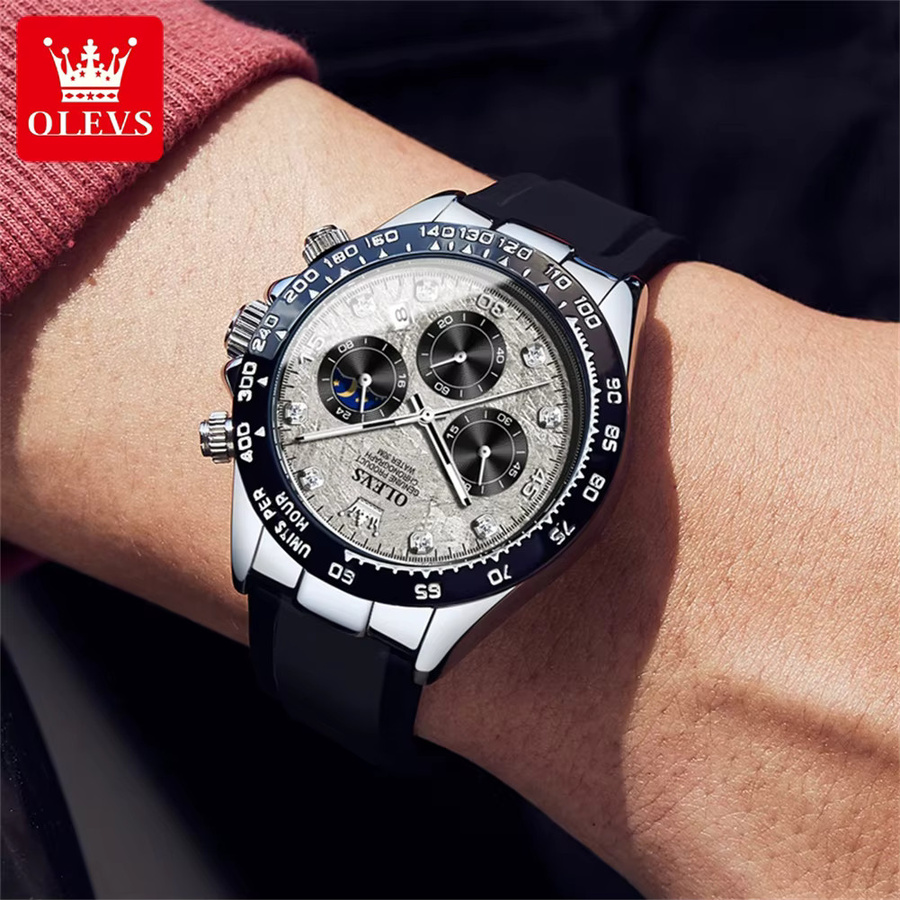 OLEVS Chronograph, Quarz, Silikonarmband, Silber, Herren - Bild 4