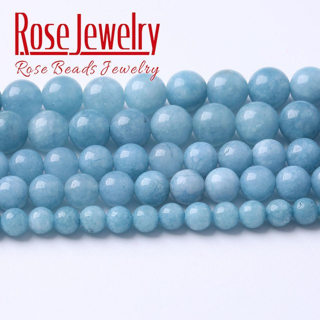 Rose and Beads Perlen, Aquamarin, Blau, Chalcedon, Rund, 15" - Bild 1