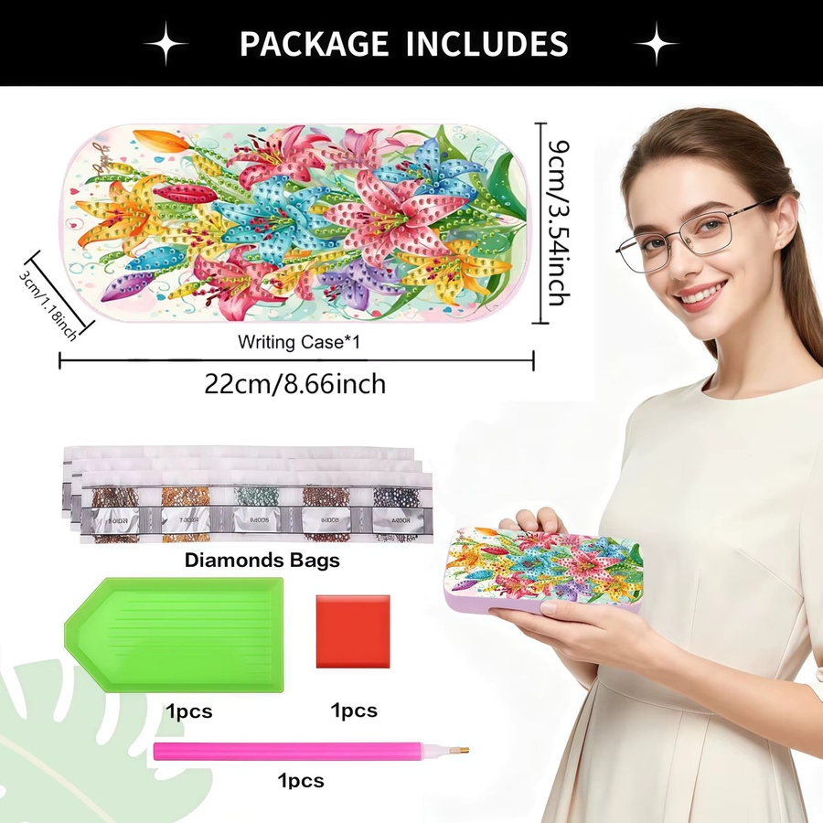 DIY 5D Diamantmalerei-Set mit Blumenmuster und dekorativer Schreibwarenbox für deinen Schreibtisch, Mehrfarbig - Bild 2