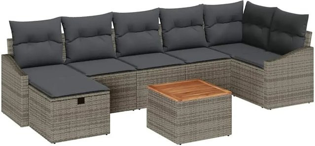 vidaXL Garten-Sofa-Set aus Polyrattan mit Speicherfunktion, 8-teilig, Grau - Bild 1
