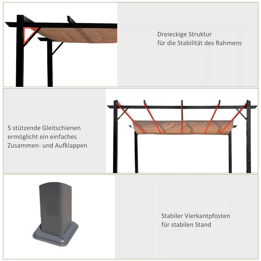 Outsunny Pergola aus Aluminium mit verstellbarem Stoffdach in Grau oder Braun, B/T/H: 400 x 300 x 223 cm - Bild 3