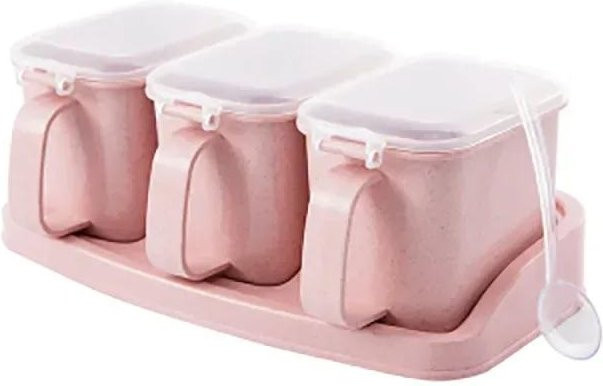 Yiran Furniture Gewürzbox aus Weizenstroh und Kunststoff in Transparent und Pink zur Aufbewahrung von Salz, Pfeffer und Gewürzen - Bild 1