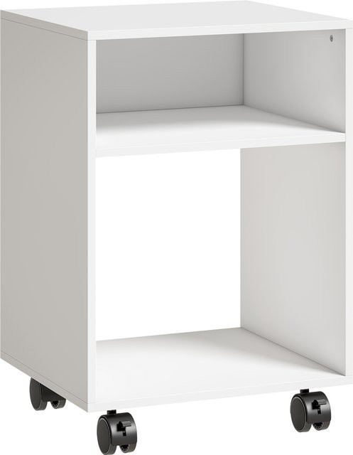 HOMCOM Druckerwagen aus Holz in Weiß mit 2 offenen Fächern und Feststellbremse, B/T/H: 40 x 35 x 55 cm - Bild 1