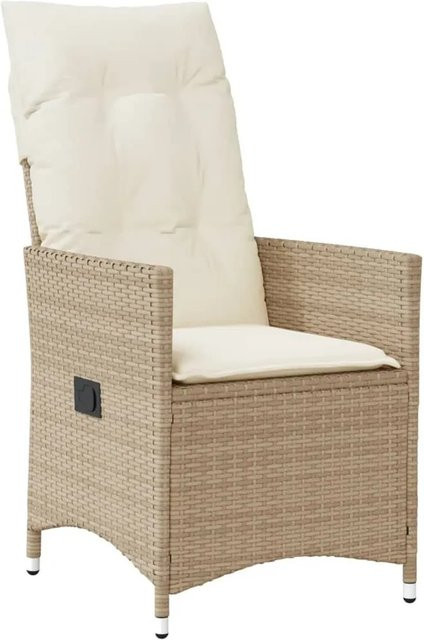 vidaXL Gartensessel aus Poly-Rattan und pulverbeschichtetem Stahl in Beige mit verstellbarer Rückenlehne und Kissen - Bild 1