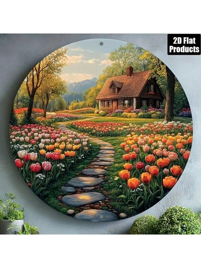 CIFBUY Vintage Wandkunst aus Metall – Runde Tulpen-Blumen Dekoration in Multicolour - Bild 3