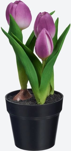 NKD Kunsttulpe im Topf in Violett und Schwarz, Höhe: 23 cm, Breite: 9 cm - Bild 1